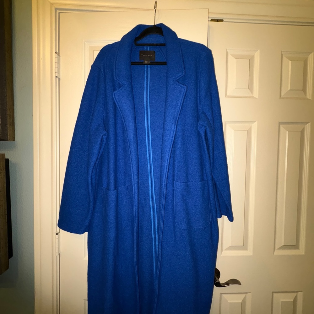 Tahari Long Blue Coat